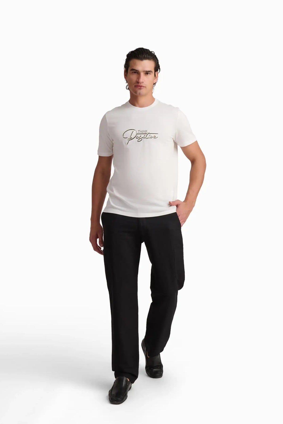 White Cotton T-Shirt with Front Text