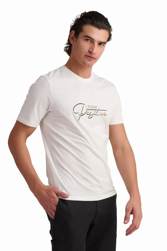White Cotton T-Shirt with Front Text