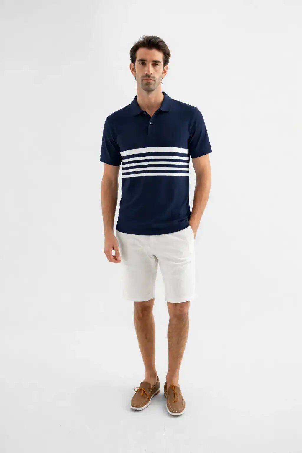 Men’s Navy Stripe Cotton Polo Shirt