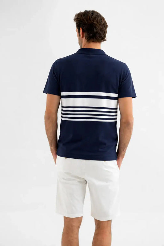 Men’s Navy Stripe Cotton Polo Shirt