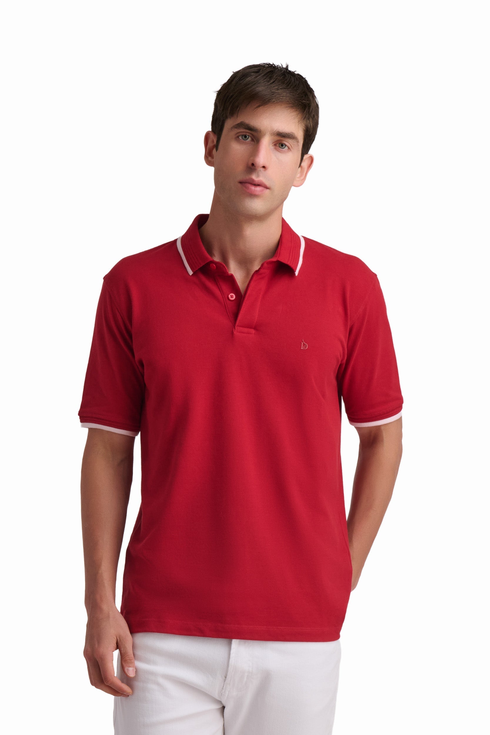 Men’s Red Cotton Polo Shirt with Contrast Trim