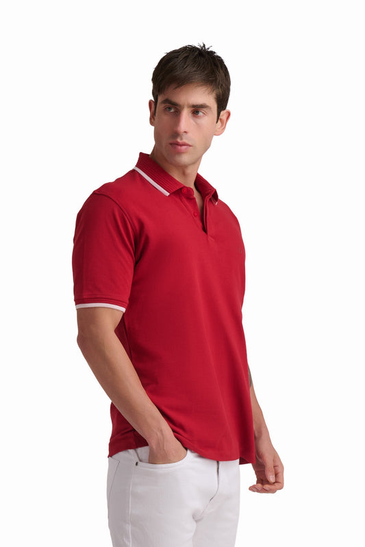 Men’s Red Cotton Polo Shirt with Contrast Trim