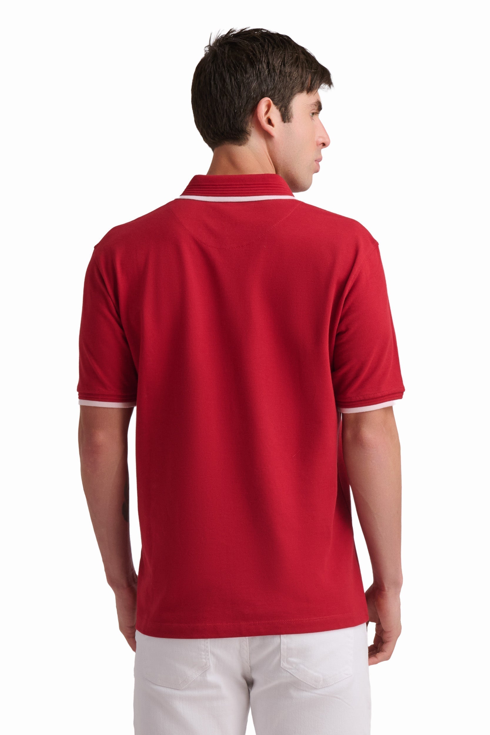 Men’s Red Cotton Polo Shirt with Contrast Trim