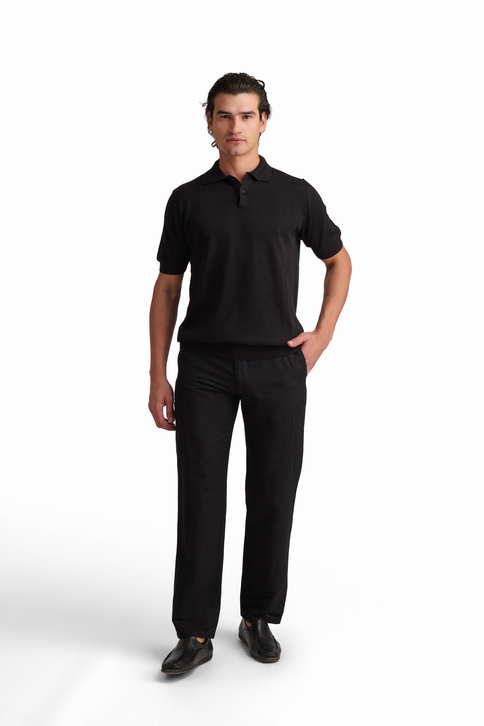 Men’s Jet Black Cotton-Modal Polo
