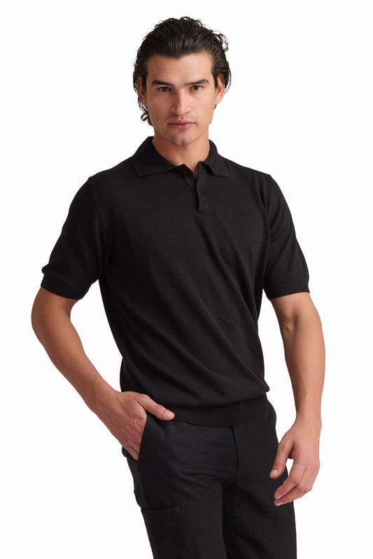 Men’s Jet Black Cotton-Modal Polo