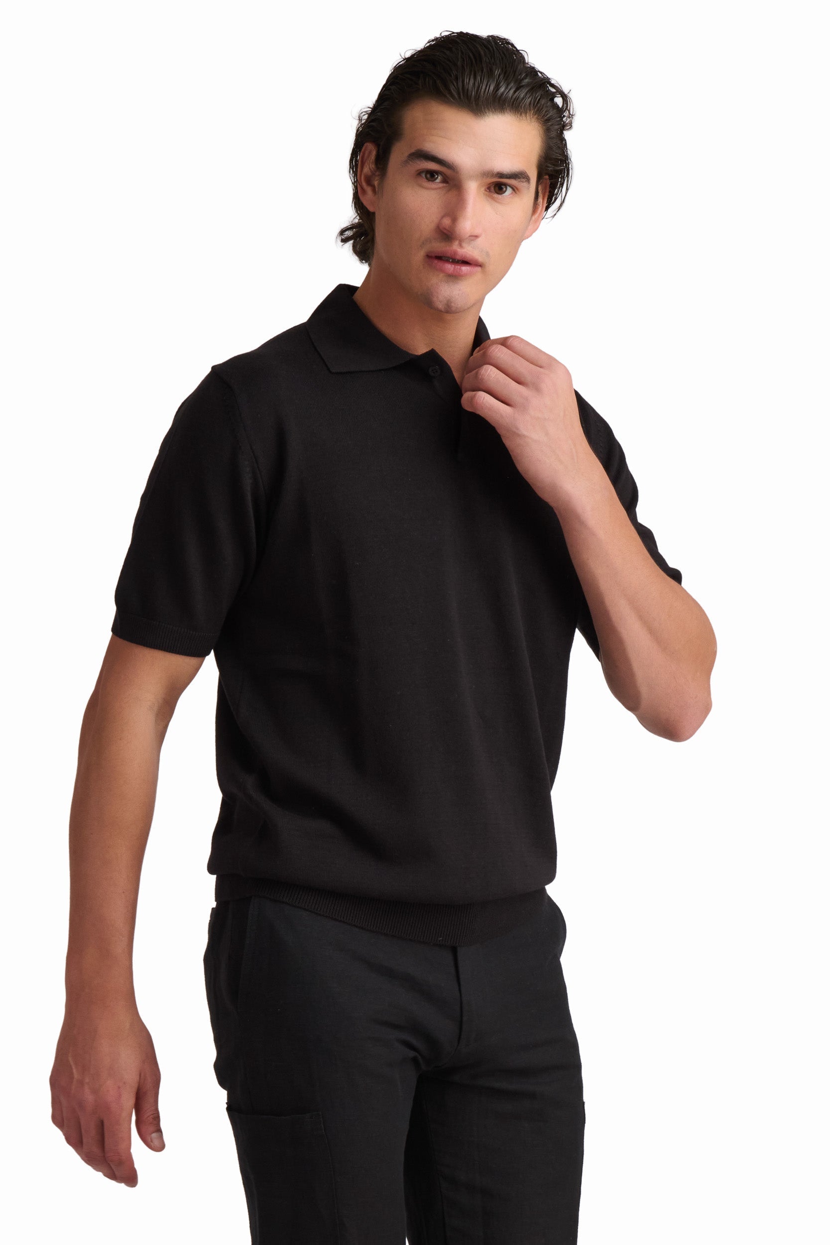 Men’s Jet Black Cotton-Modal Polo