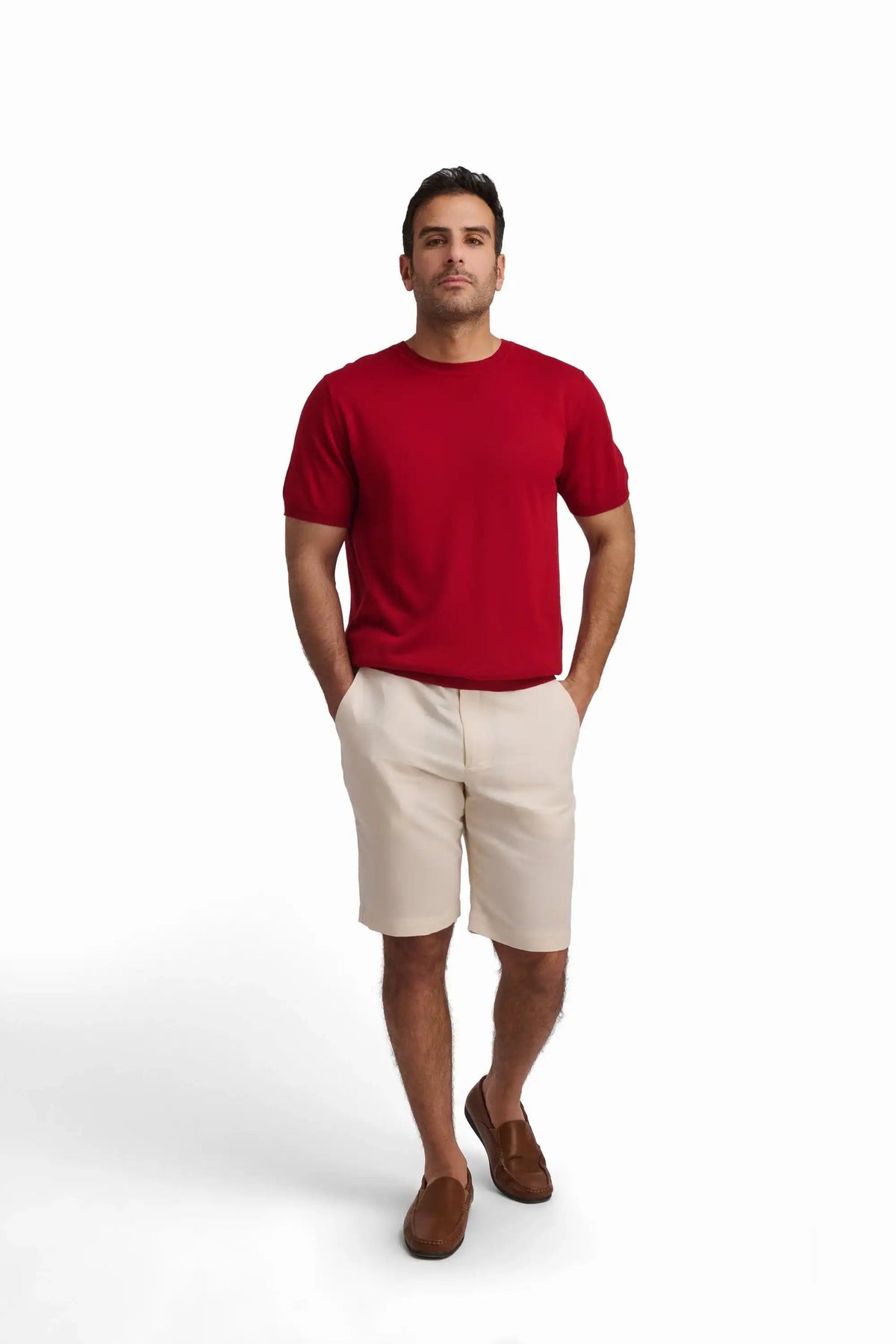 Crimson Linen-Blend T-Shirt
