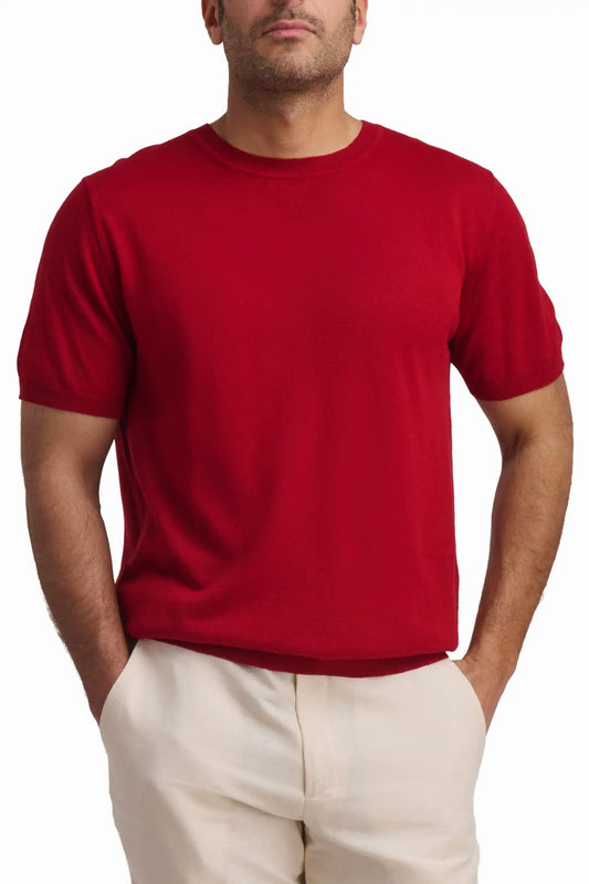Crimson Linen-Blend T-Shirt