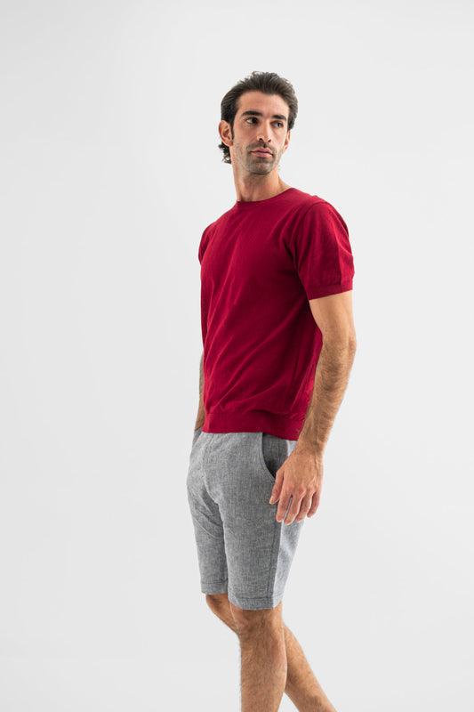 Crimson Linen-Blend T-Shirt