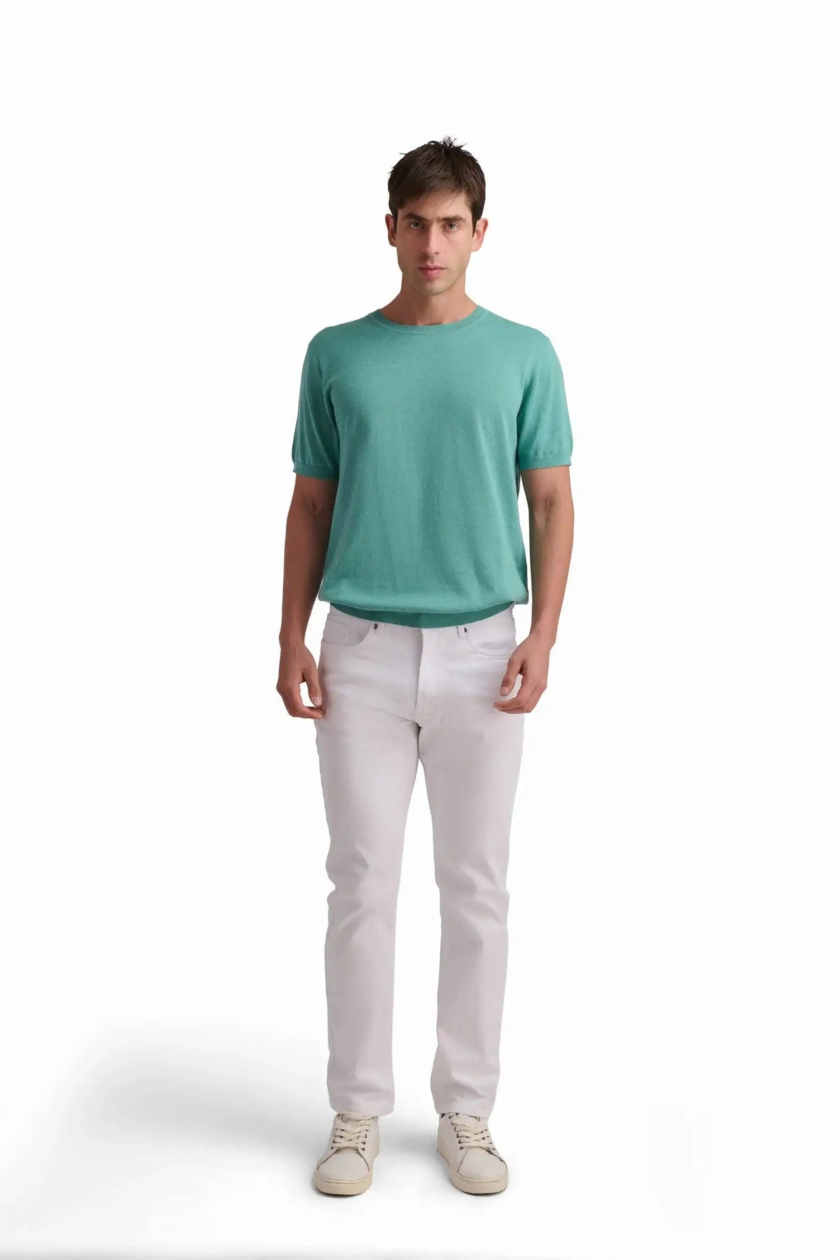 Aqua Cotton-Linen T-Shirt
