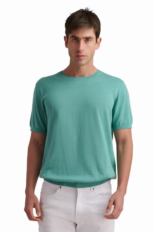 Aqua Cotton-Linen T-Shirt