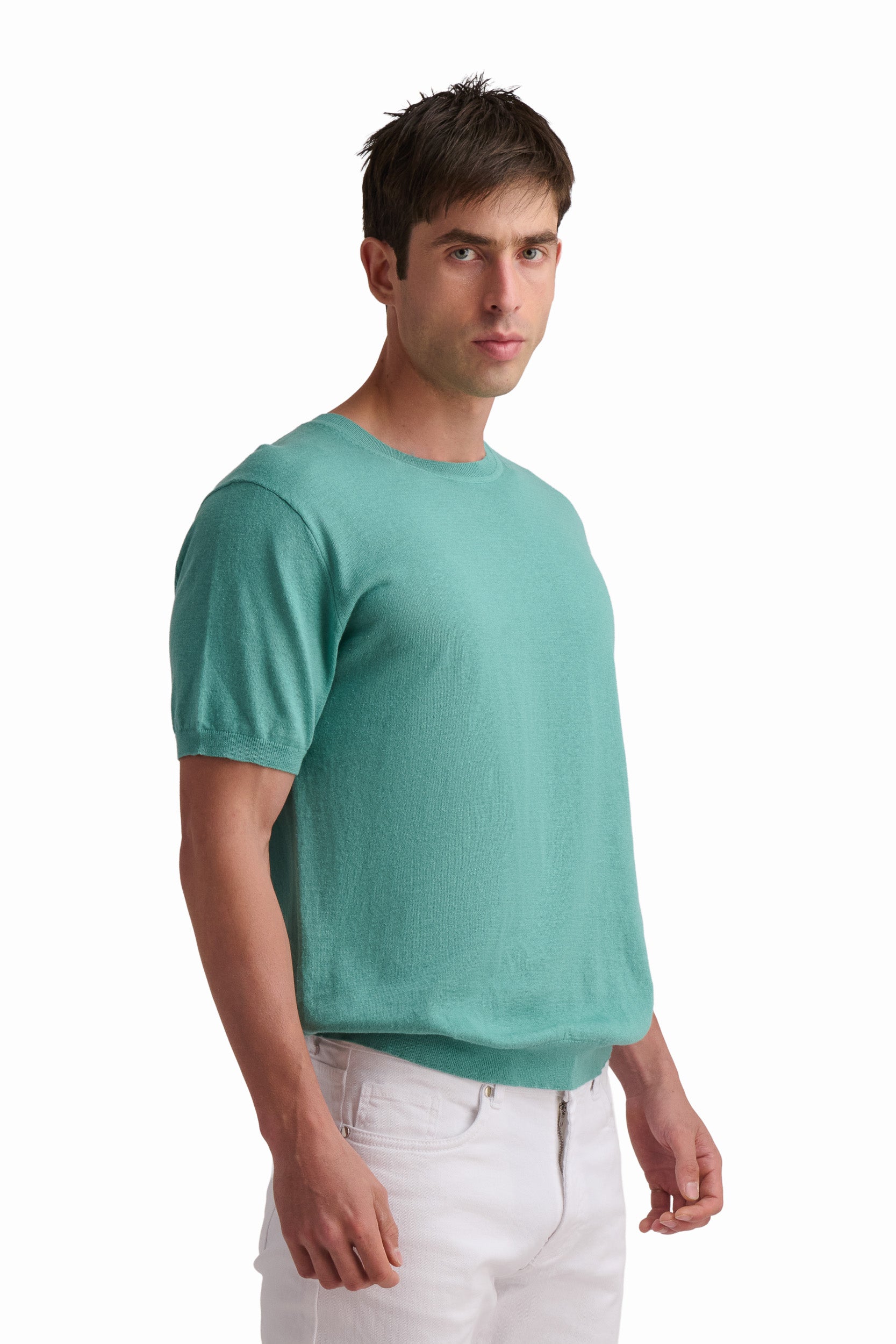 Aqua Cotton-Linen T-Shirt