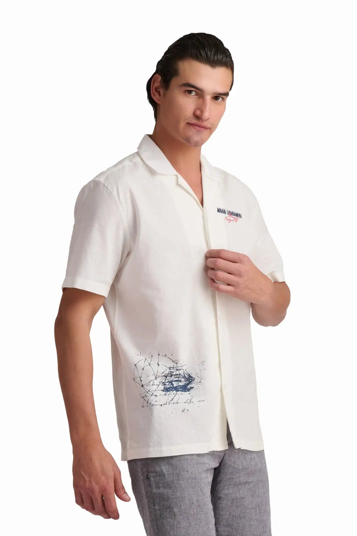 White Coastal Print Shirt
