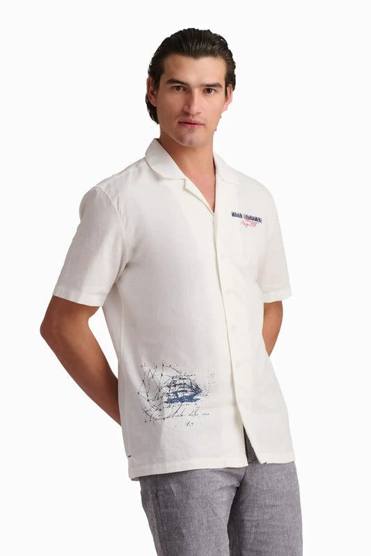 White Coastal Print Shirt