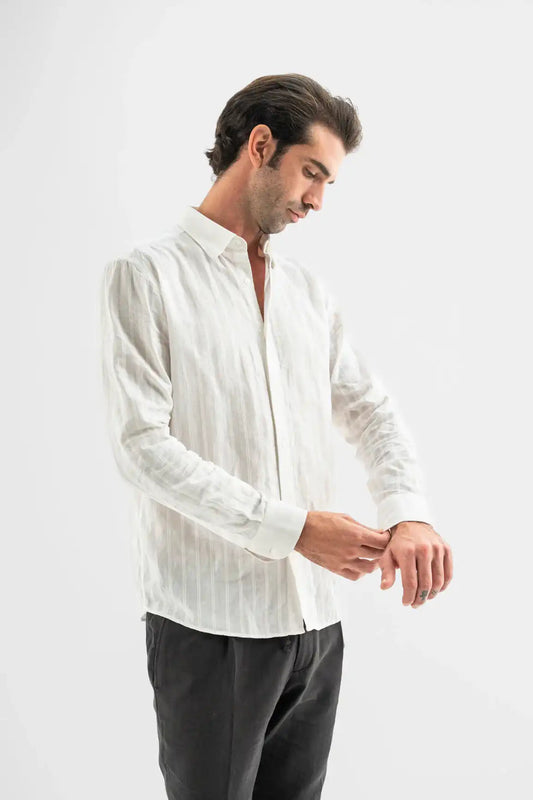 White Cotton Textured Shirt