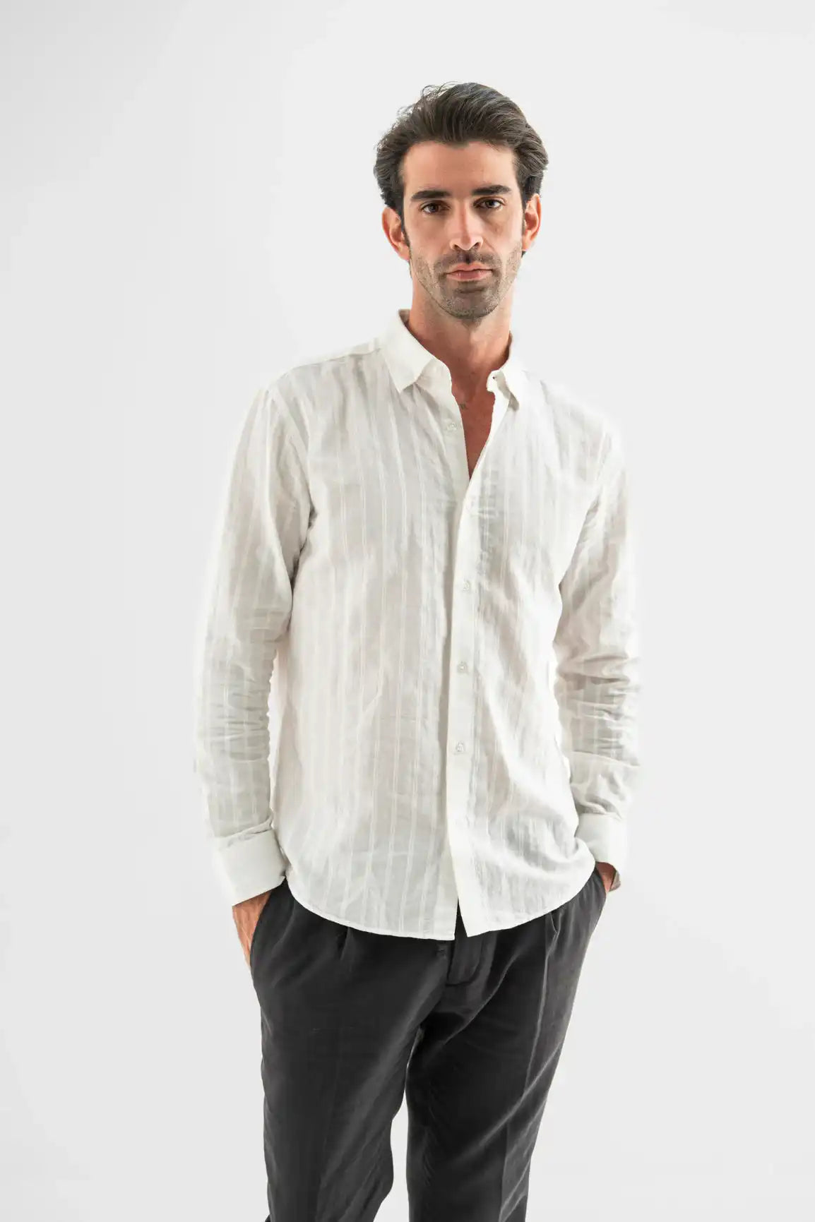 White Cotton Textured Shirt