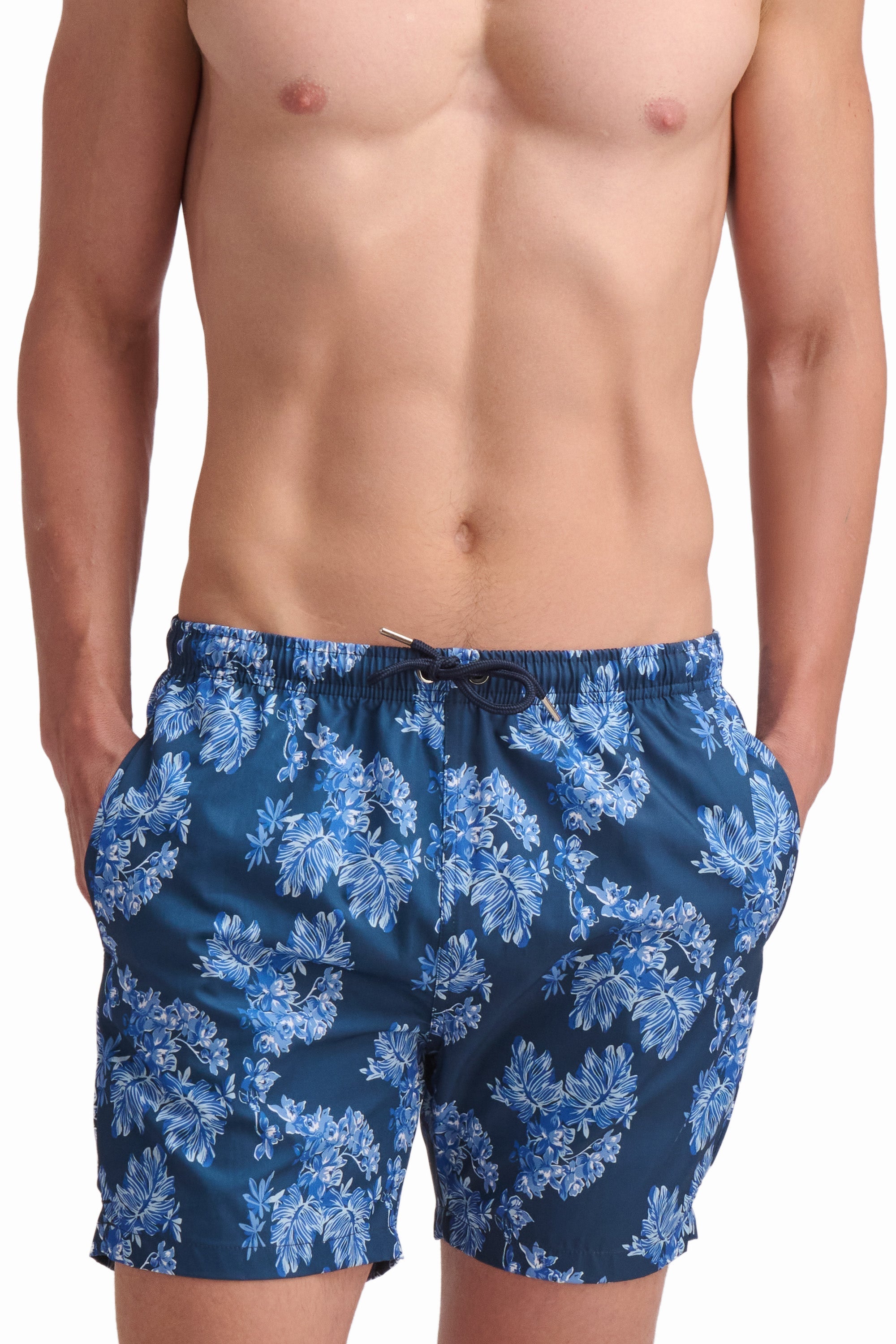 Blue Abstract Print Swim Shorts