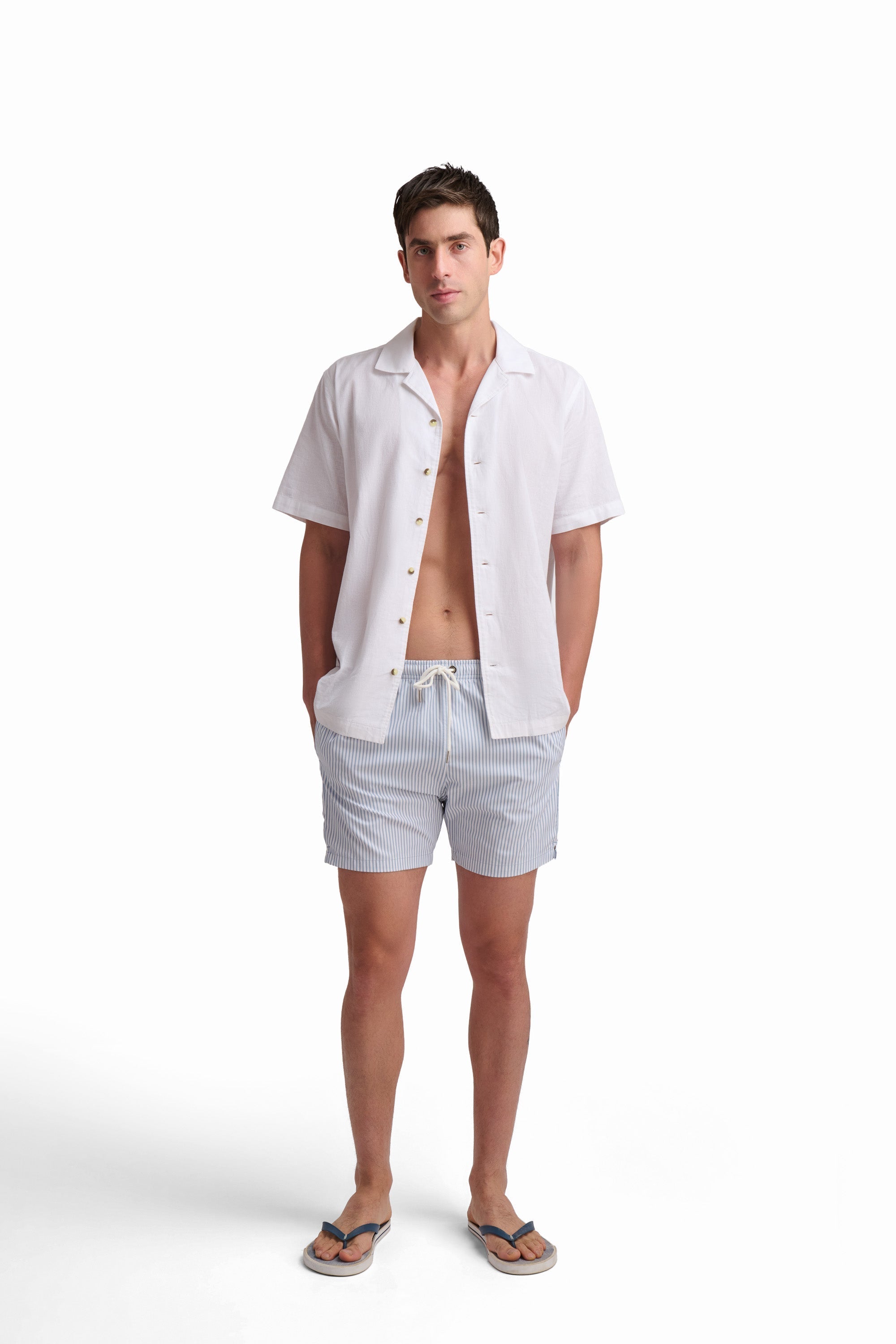 Light Blue Striped Swim Shorts