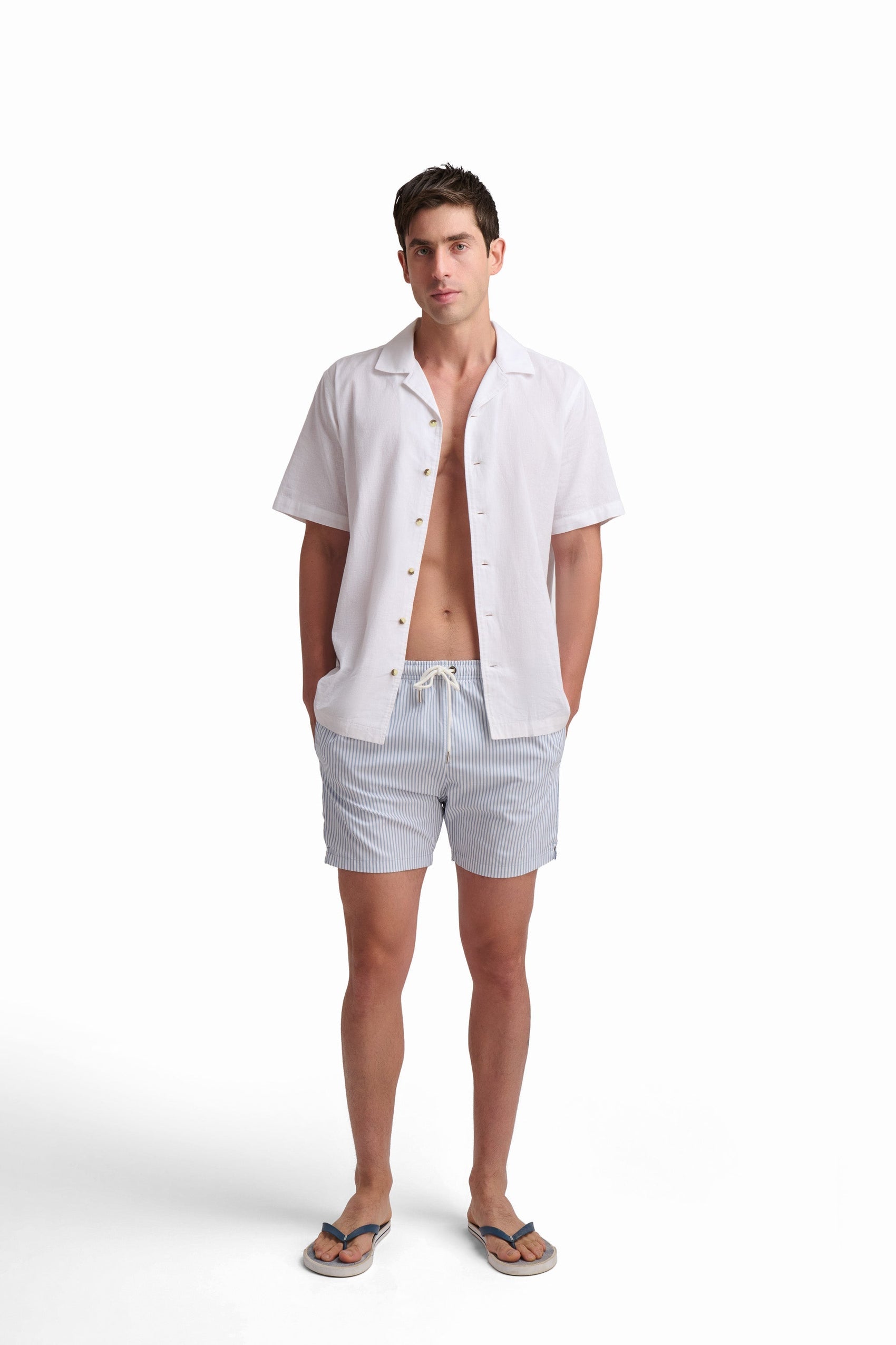 Light Blue Striped Swim Shorts