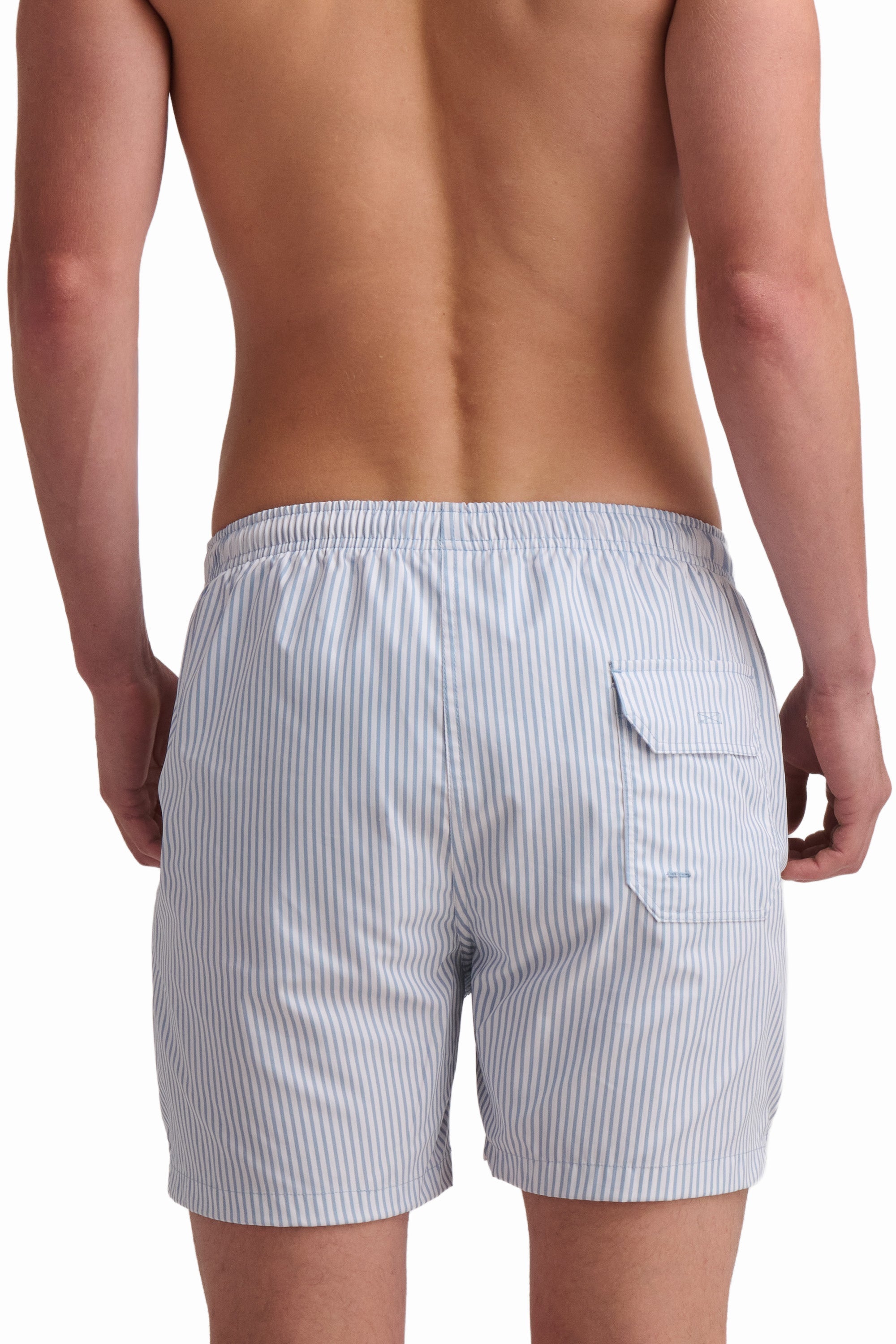 Light Blue Striped Swim Shorts