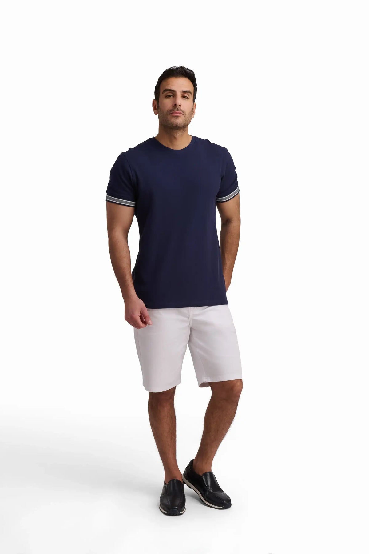 Navy Contrast Sleeve Cotton T-Shirt