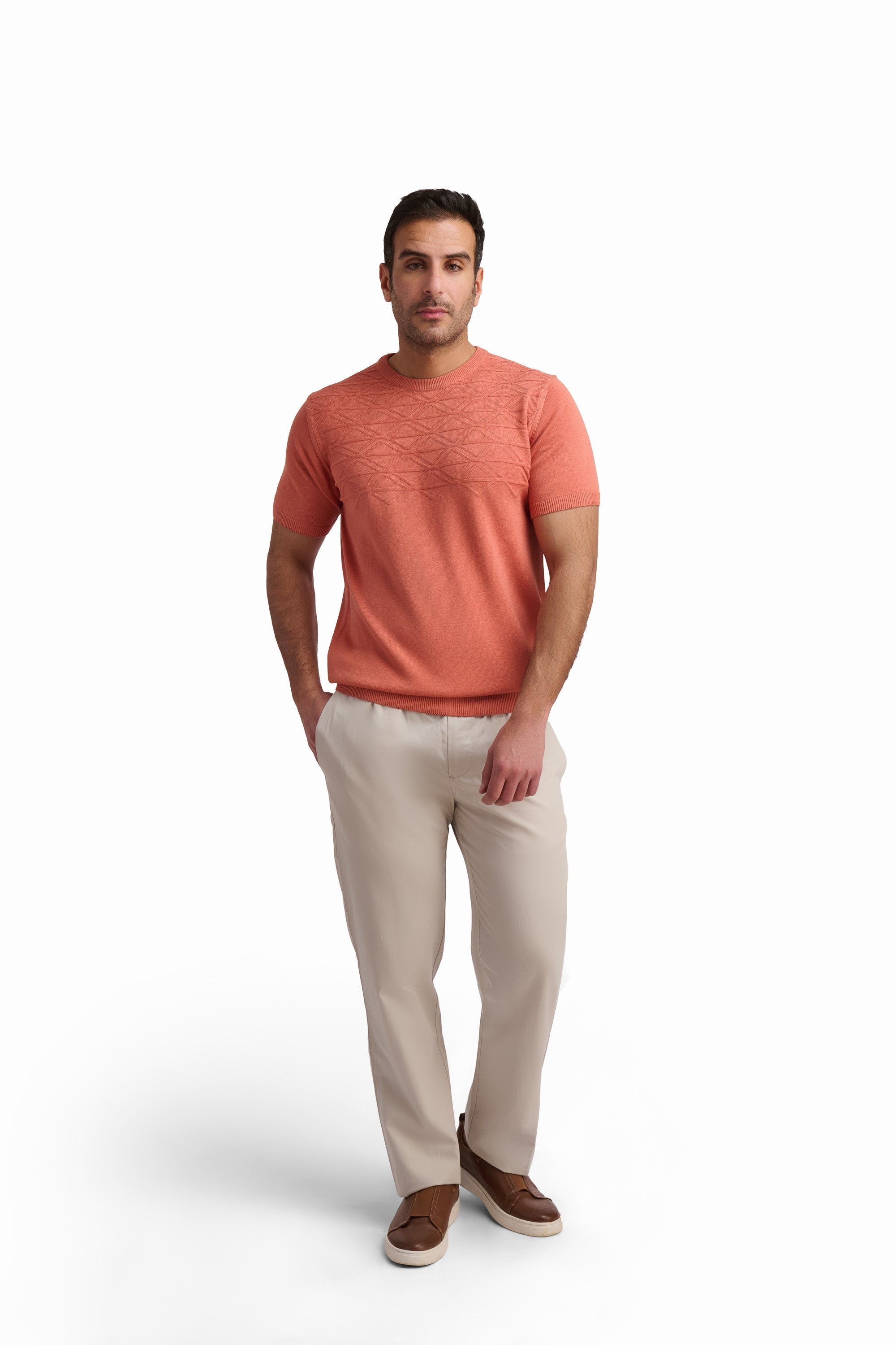 Coral Textured Short Sleeve T-Shirt