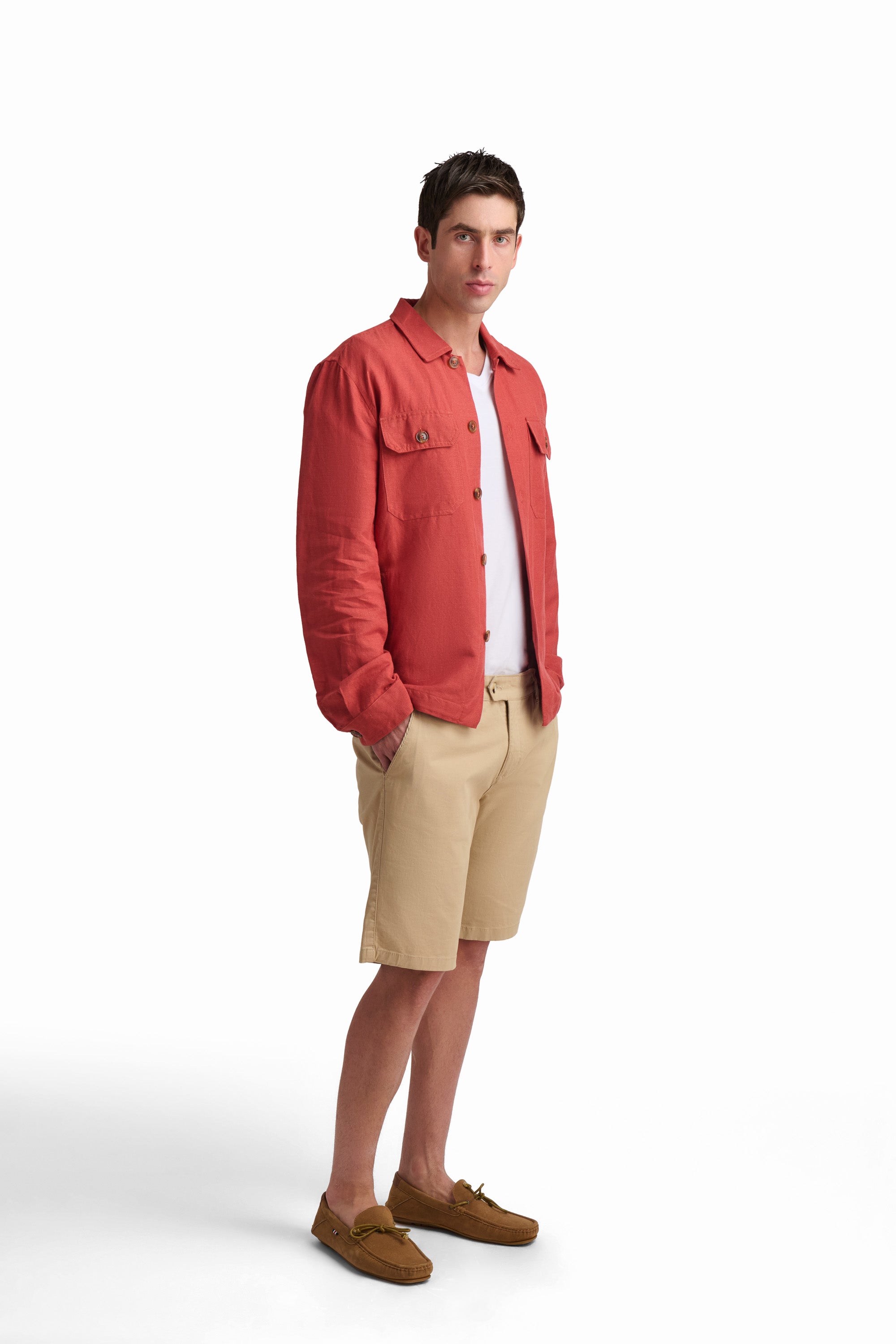Rust Linen-Blend Utility Shirt Jacket