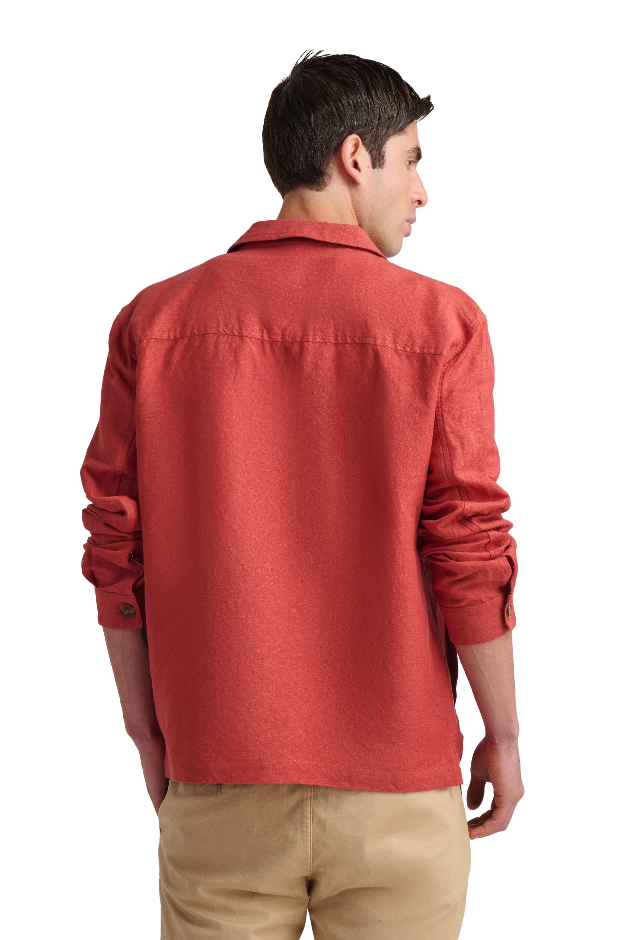 Rust Linen-Blend Utility Shirt Jacket