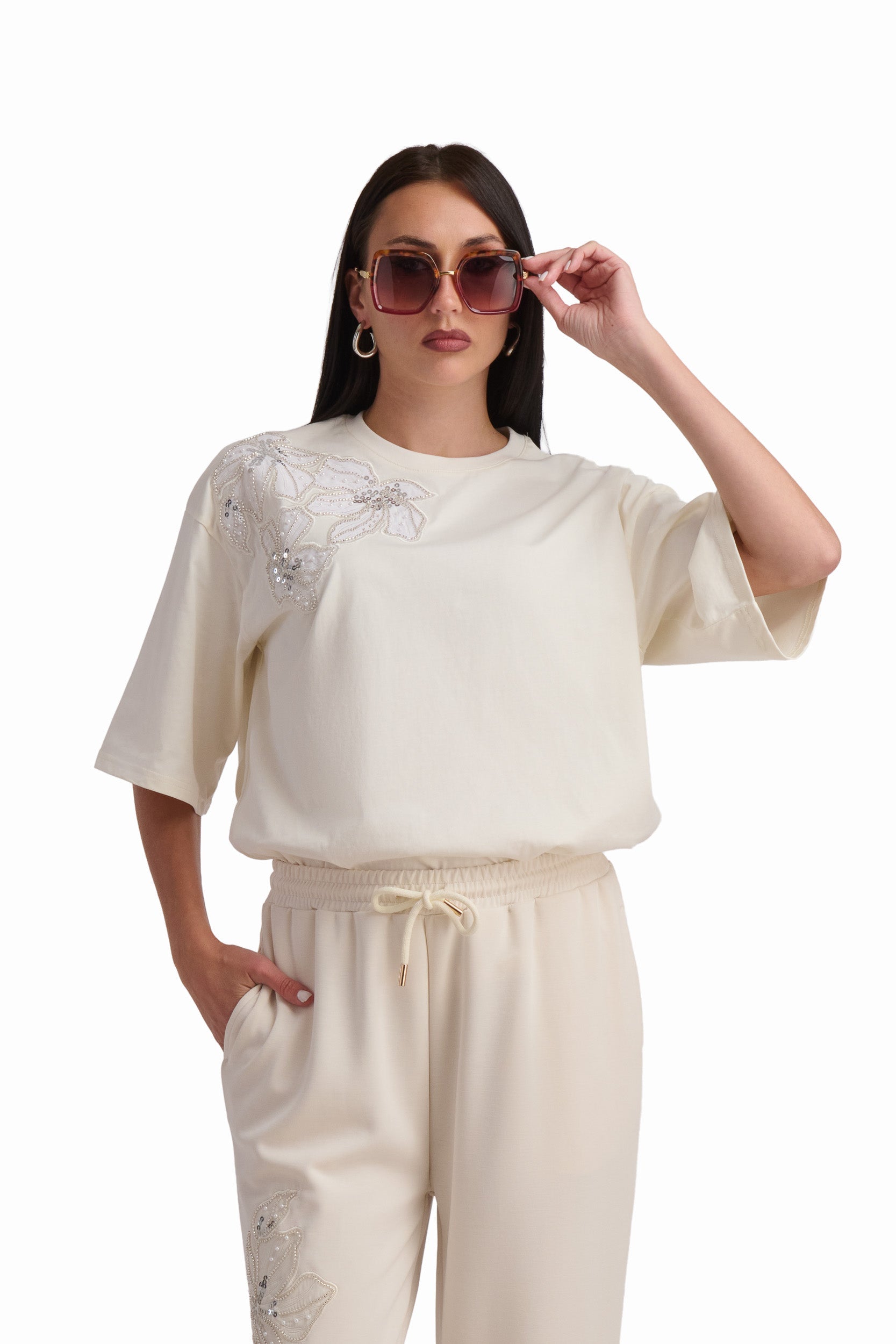 Ivory Embellished Detail T-Shirt
