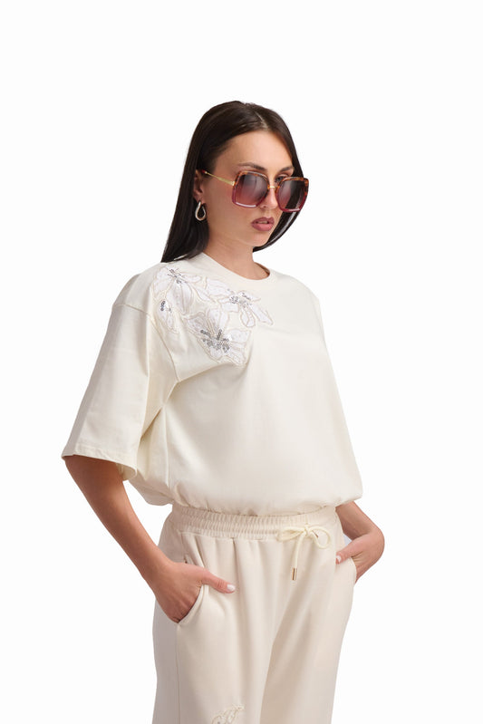 Ivory Embellished Detail T-Shirt