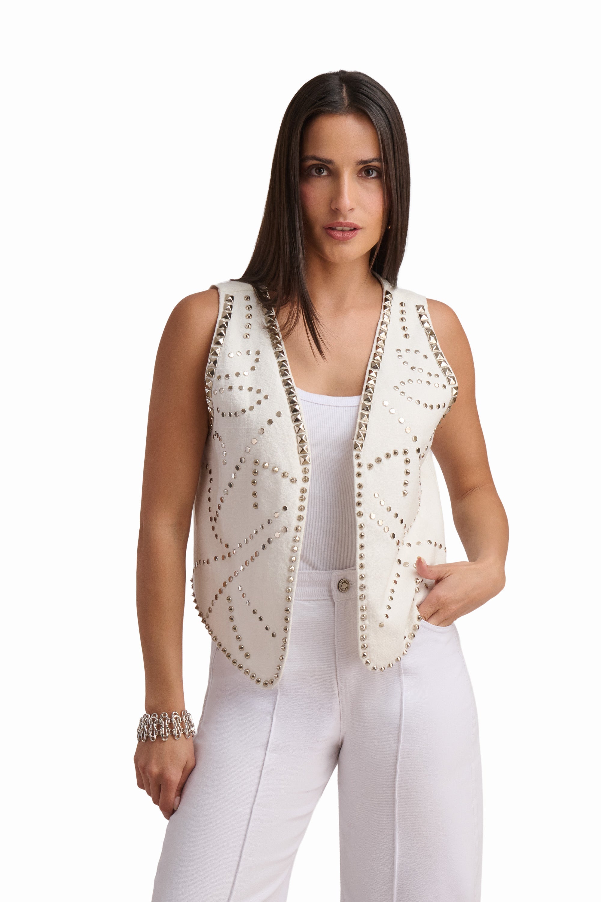 Studded Open-Front Vest