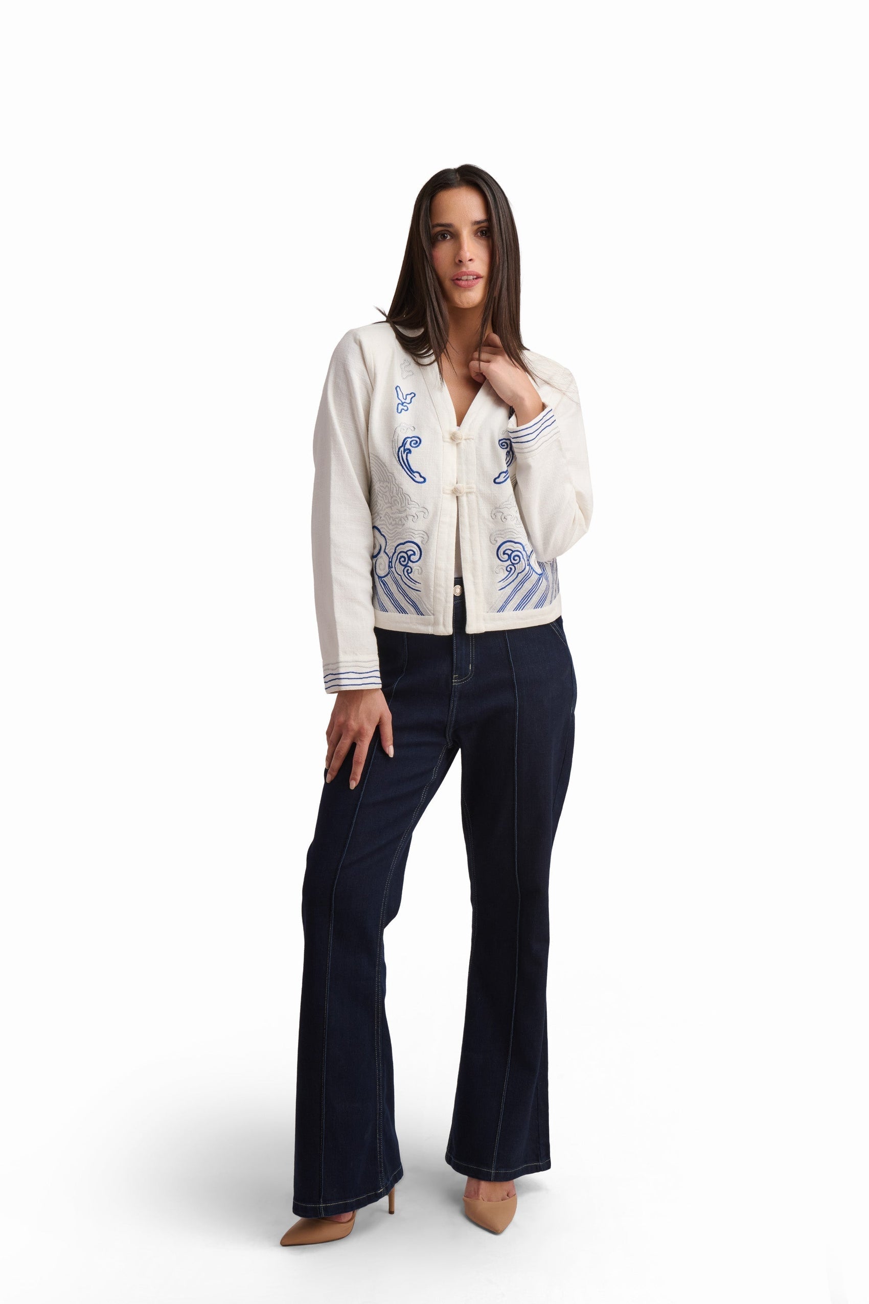 Ocean Whisper Embroidered Cotton Jacket
