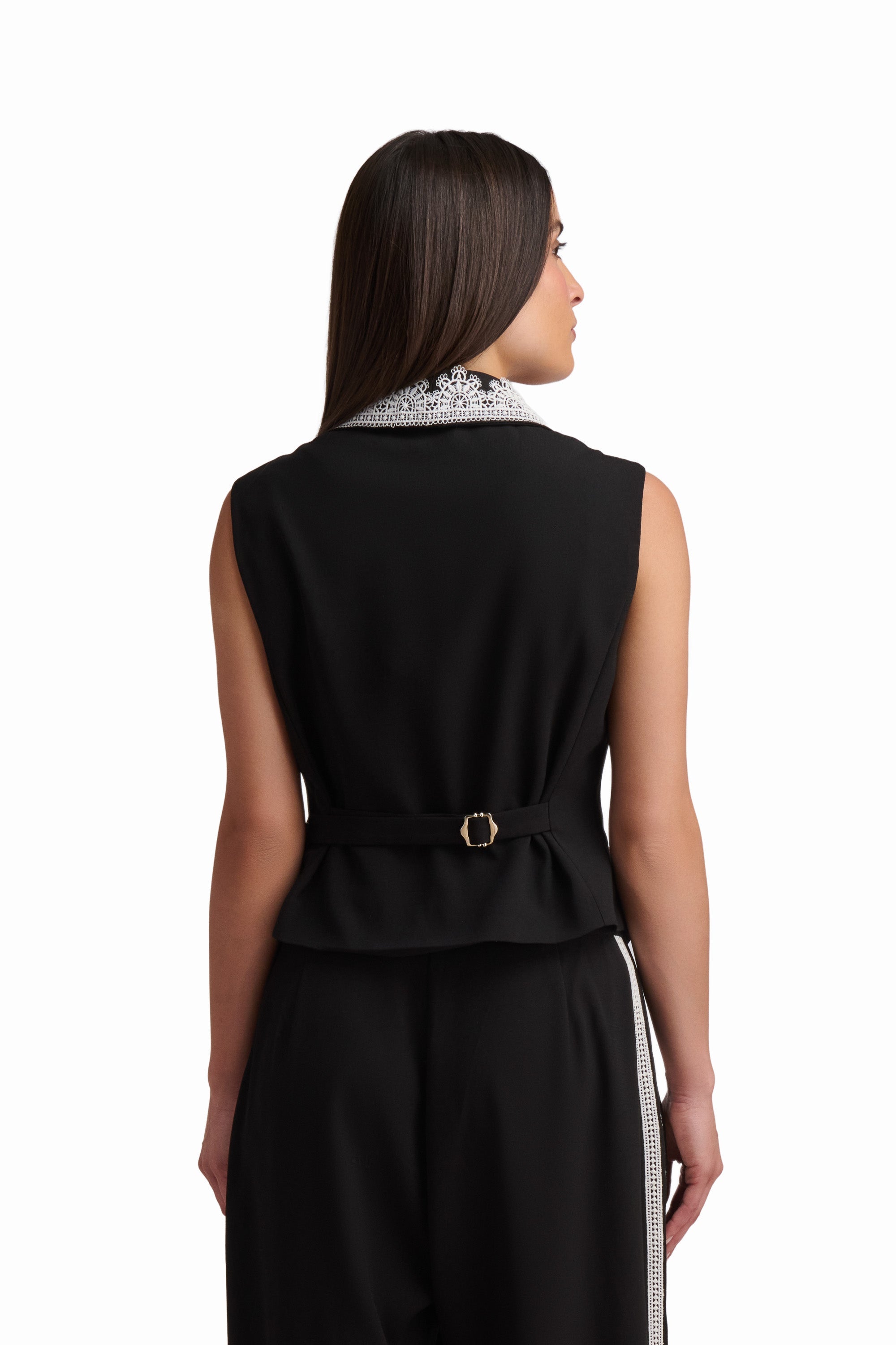 Tailored Vest with Contrast Embellished Collar