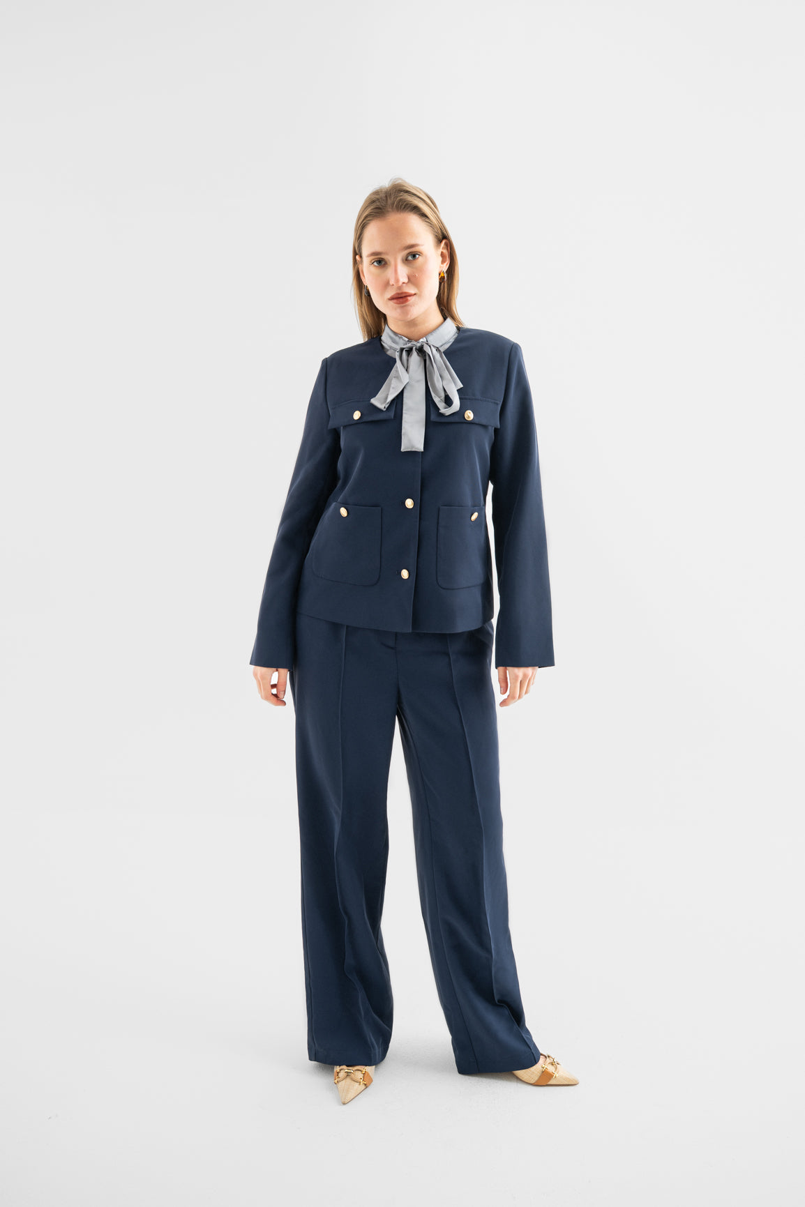 Navy Gold-Button Tailored Jacket