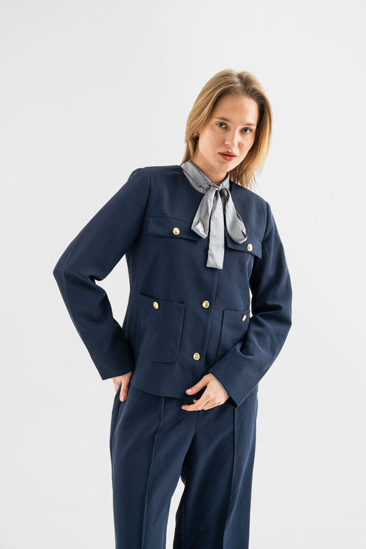 Navy Gold-Button Tailored Jacket