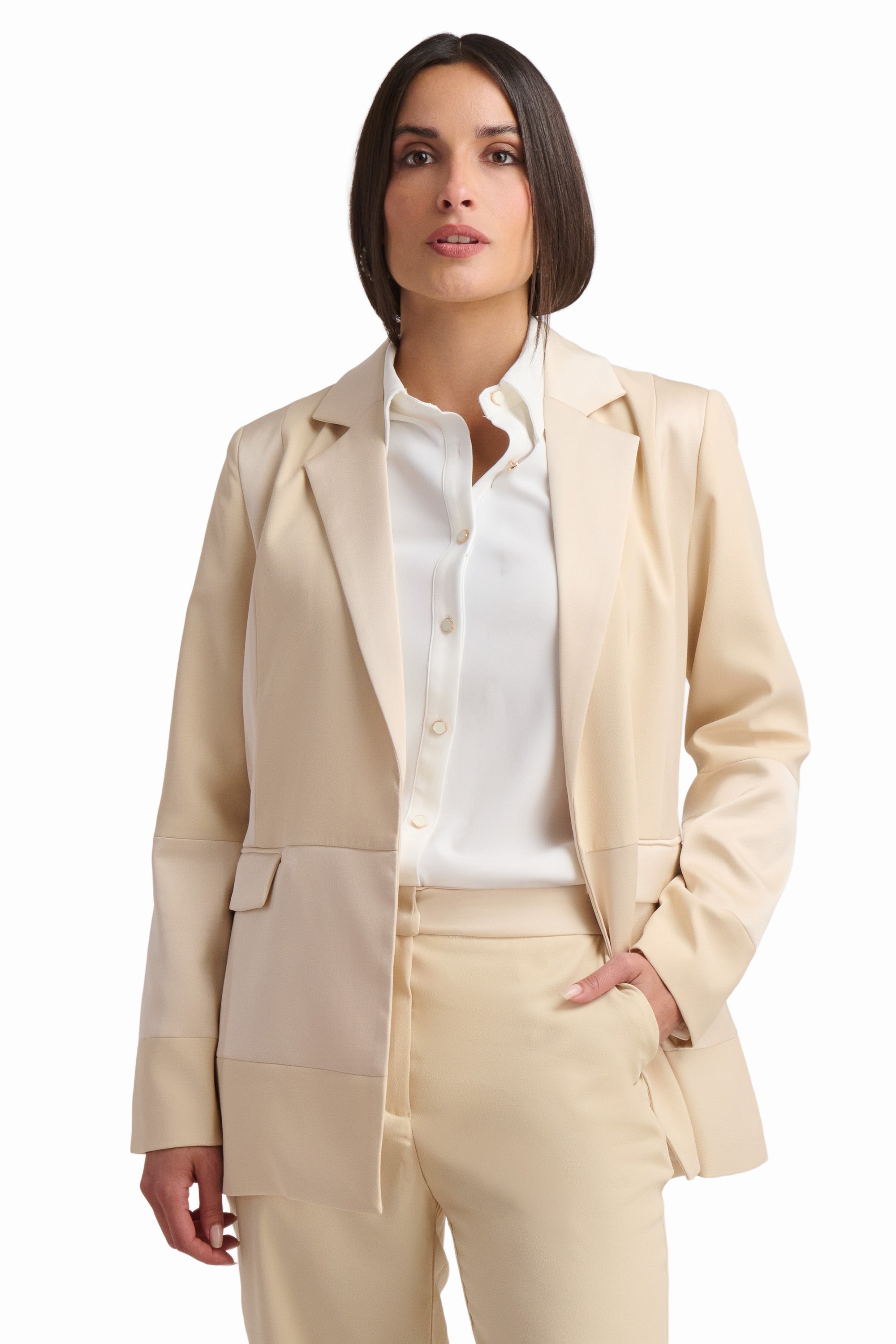 Cream Belted Tailored Blazer