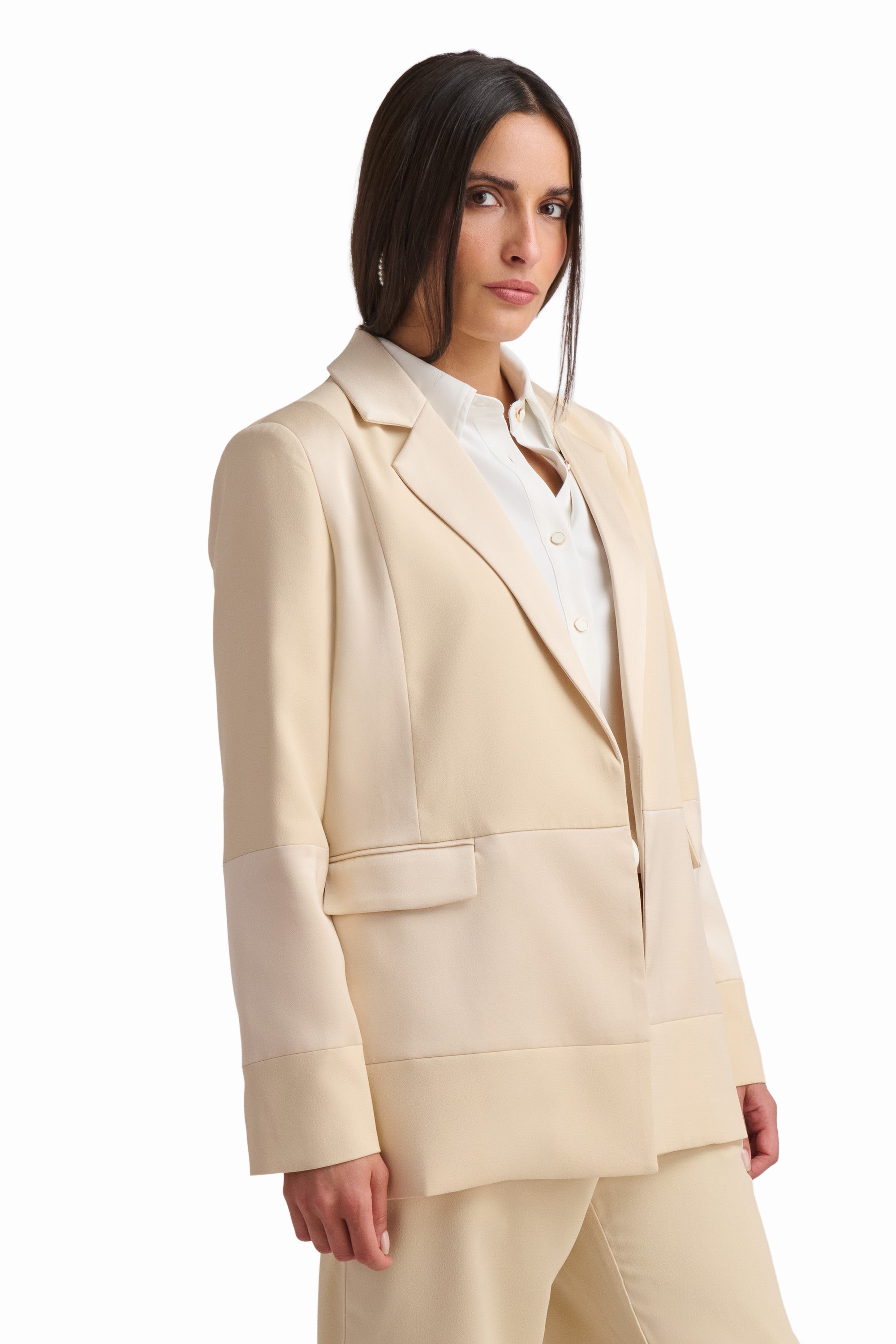 Cream Belted Tailored Blazer