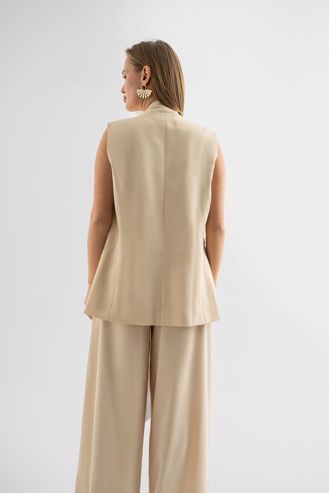 Beige Tie-Front Vest
