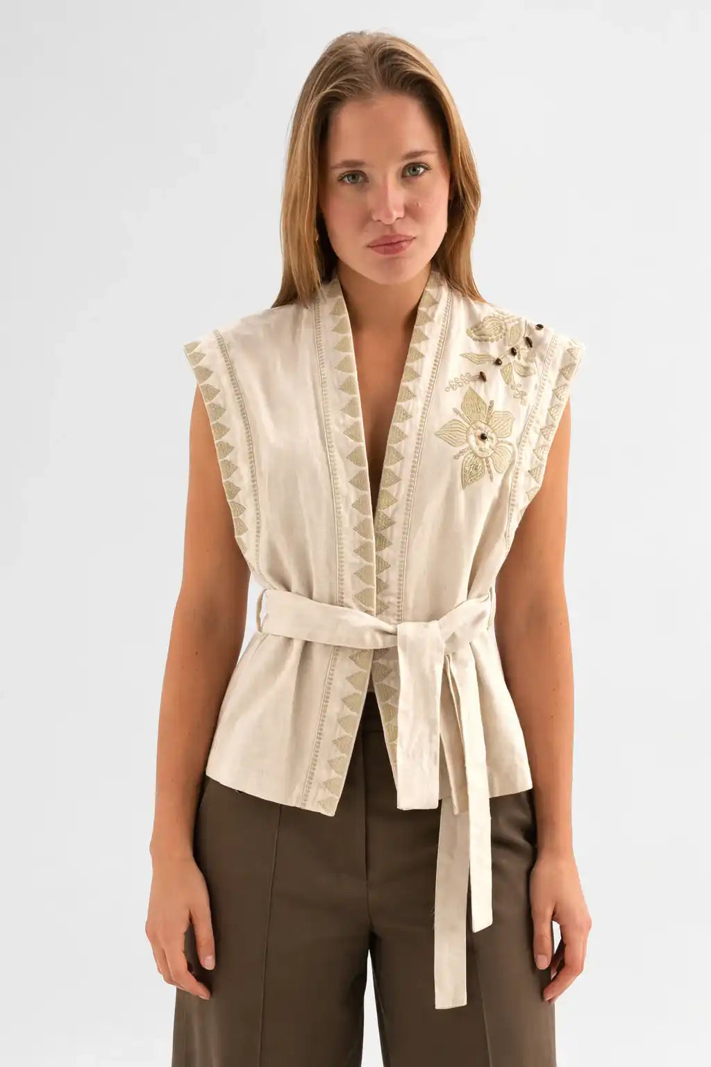 Ivory Belted Statement Vest