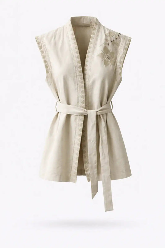 Ivory Belted Statement Vest