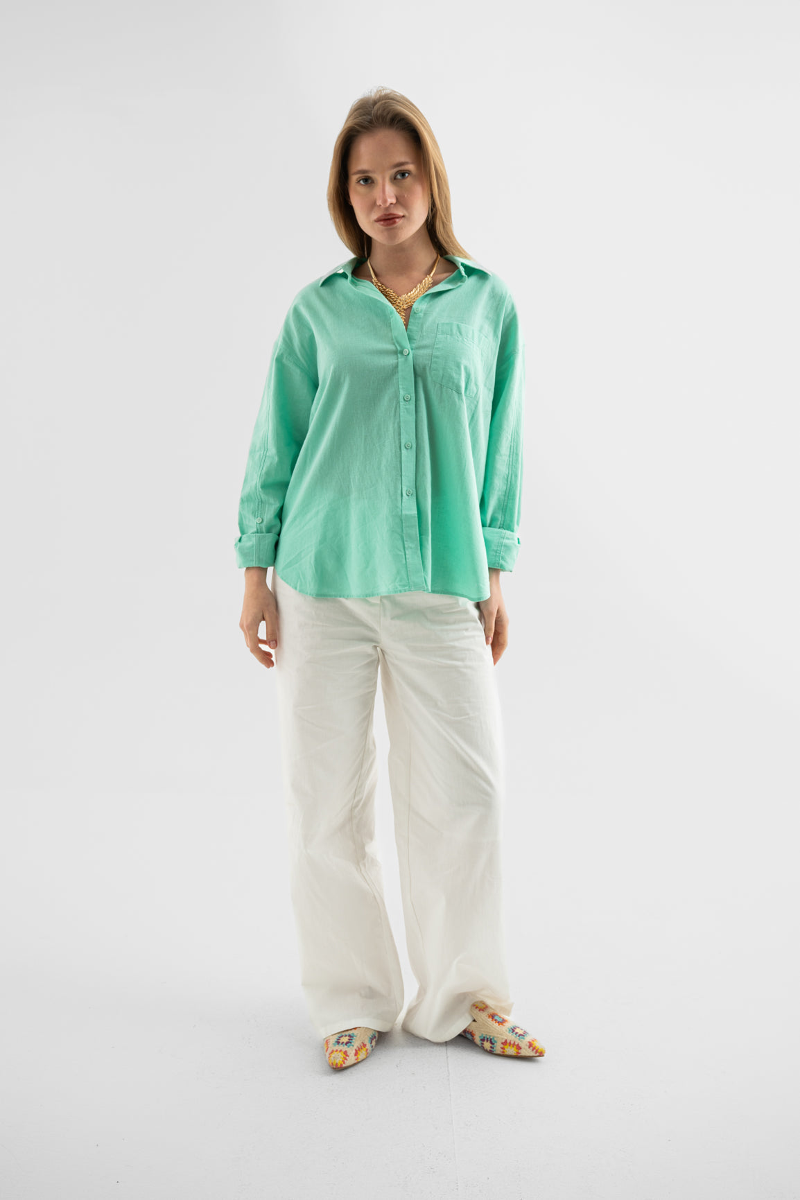 Emerald Breeze Linen Blend Shirt
