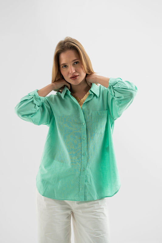 Emerald Breeze Linen Blend Shirt