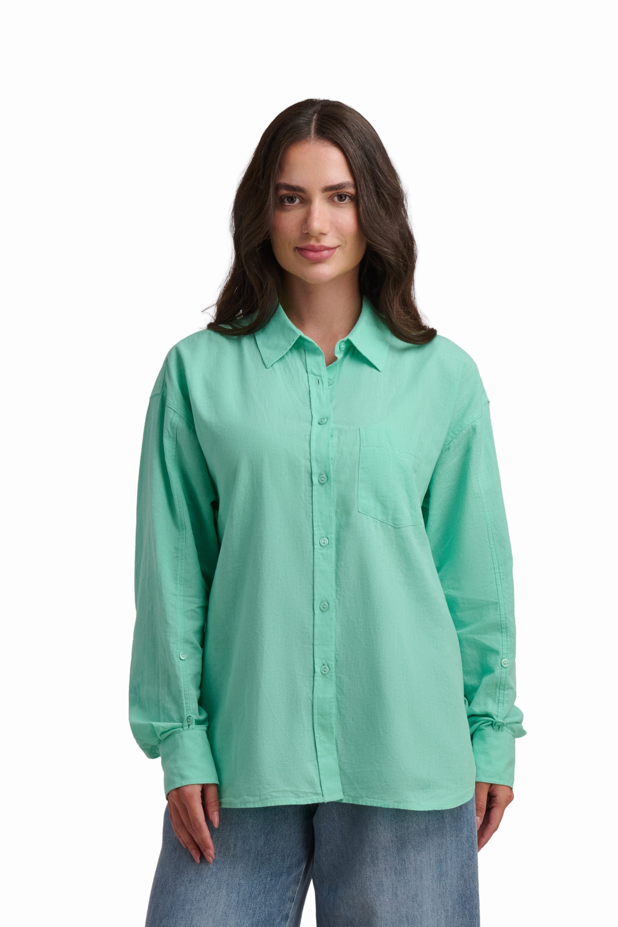 Emerald Breeze Linen Blend Shirt