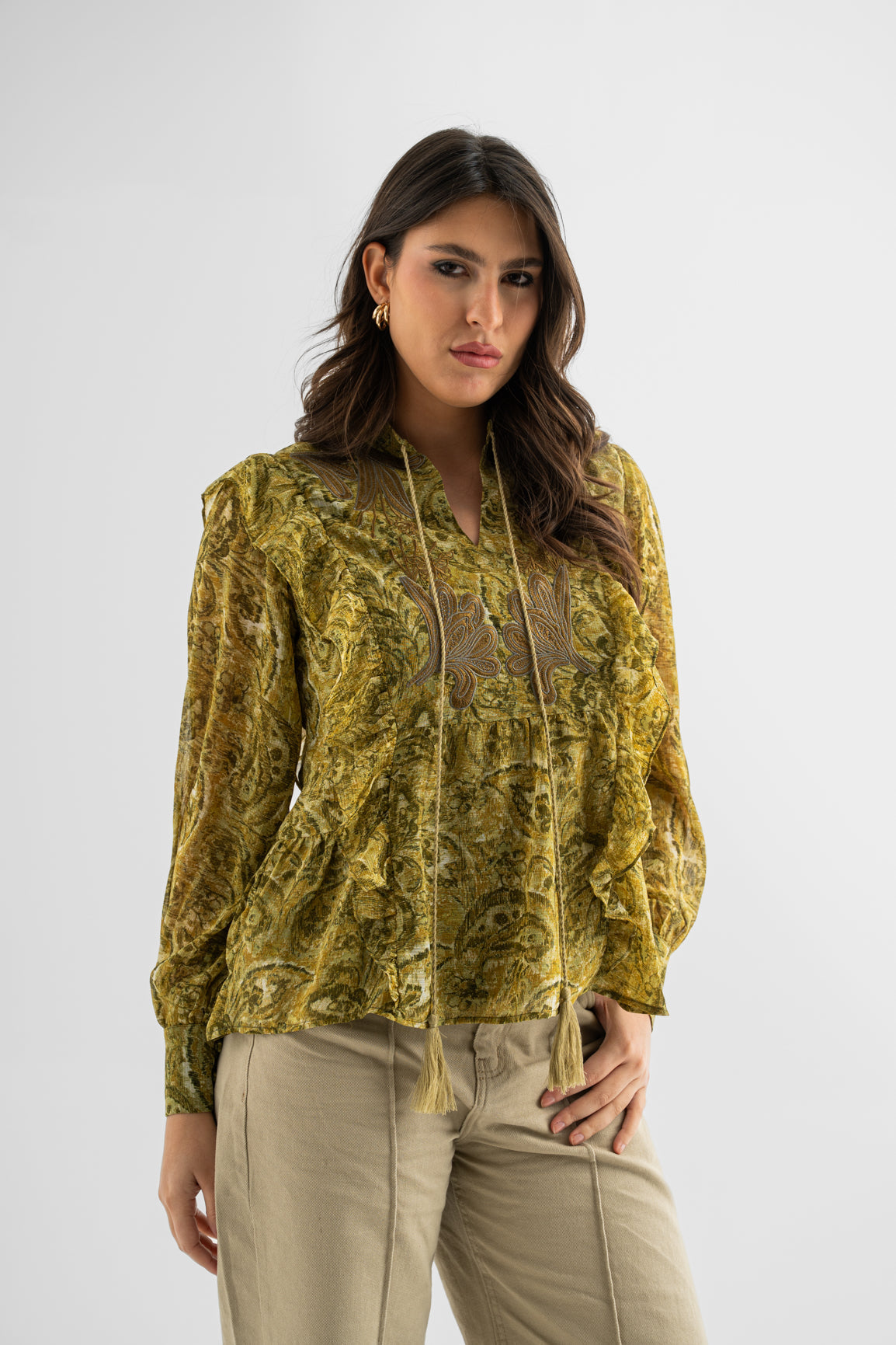 Golden Baroque Ruffle Blouse
