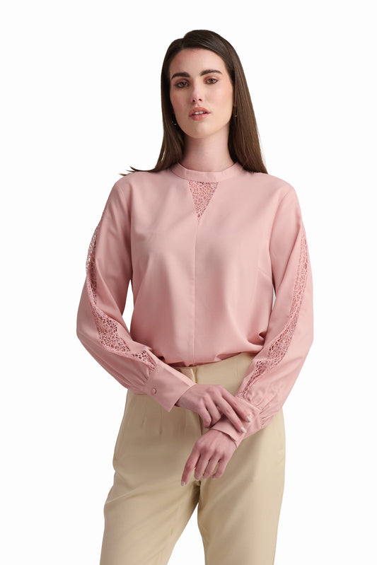 Blush Keyhole Neck Blouse