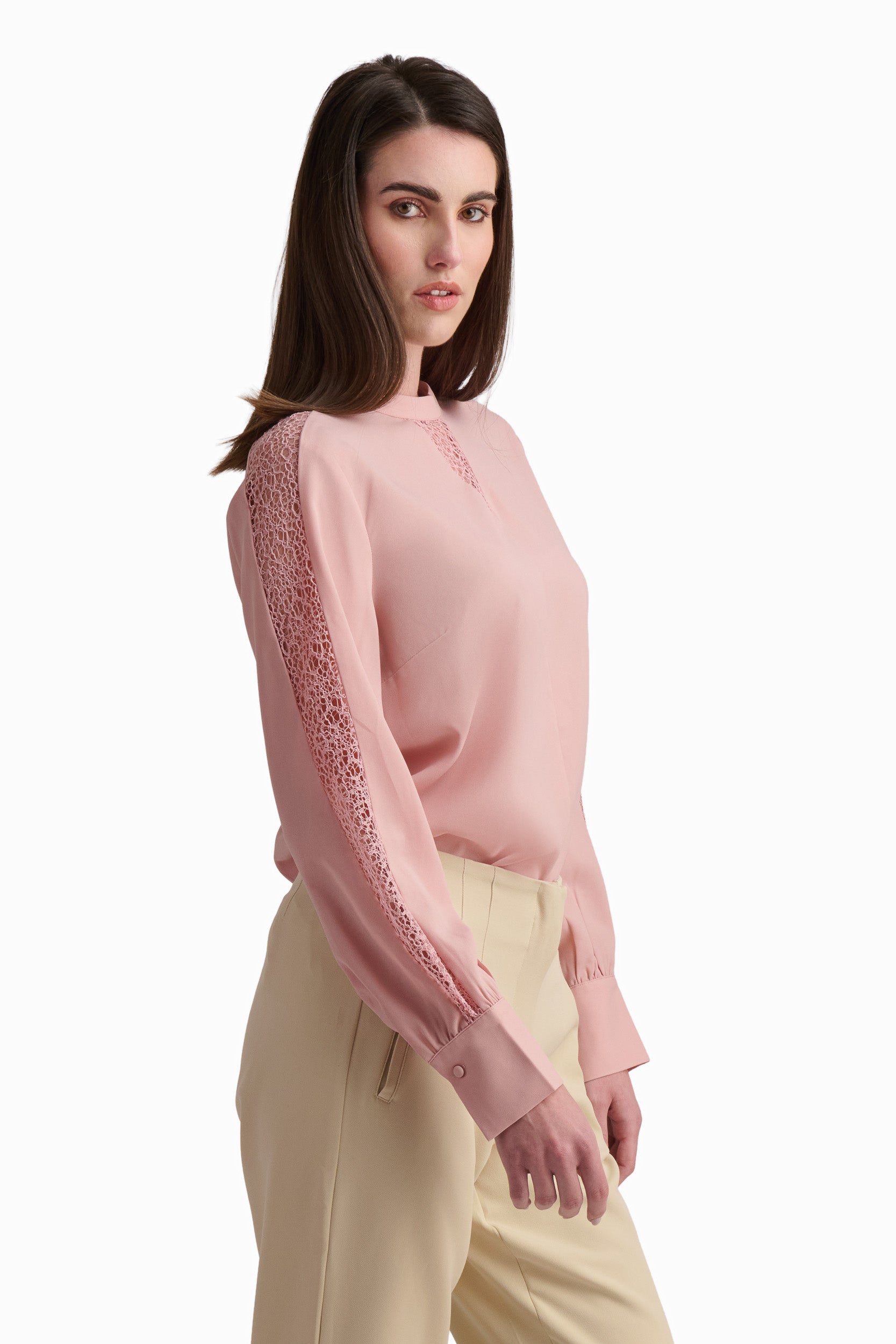 Blush Pink Blouse with Lace Detail