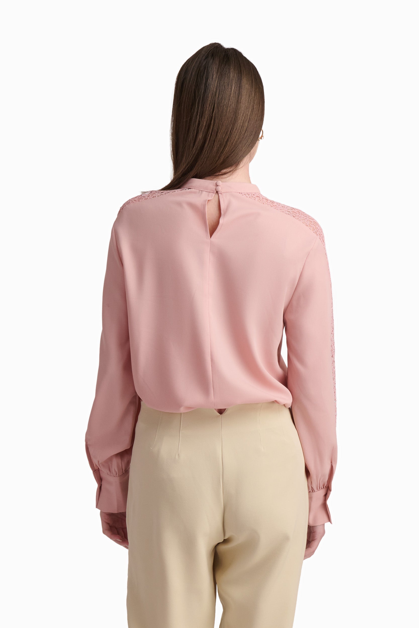 Blush Pink Blouse with Lace Detail