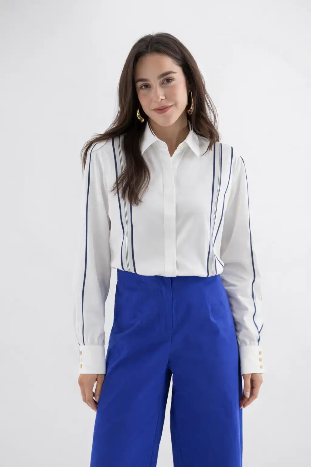 White Shirt with Contrast Stripe Detailing