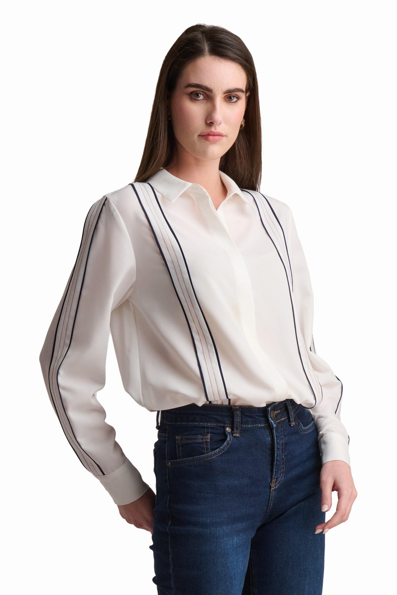White Shirt with Contrast Stripe Detailing
