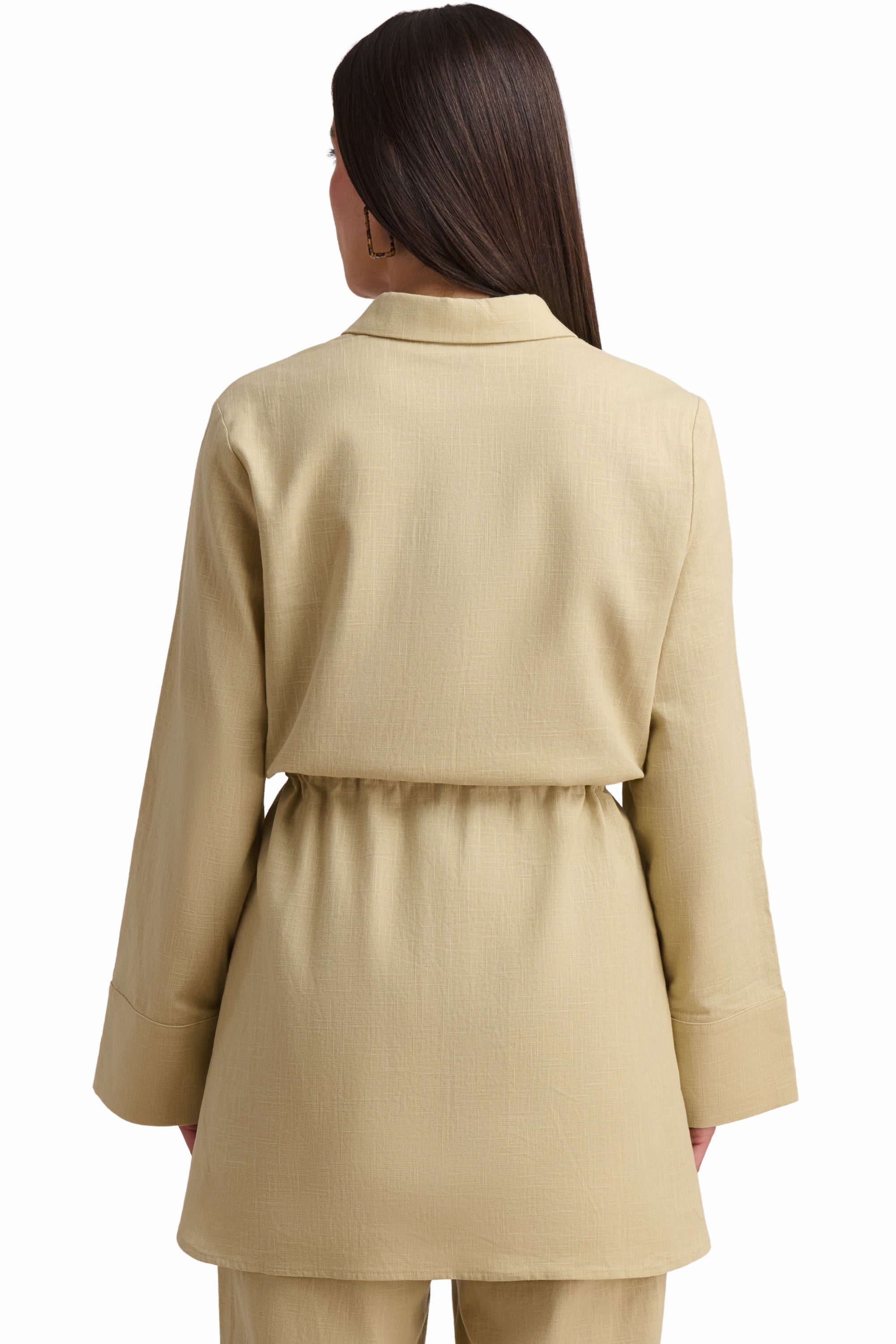 Beige Drawstring Waist Tunic Shirt
